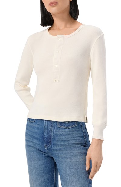 Хлопковый лонгслив-хенли CHLOÉ, арт. CH25UJH14180, фото 3