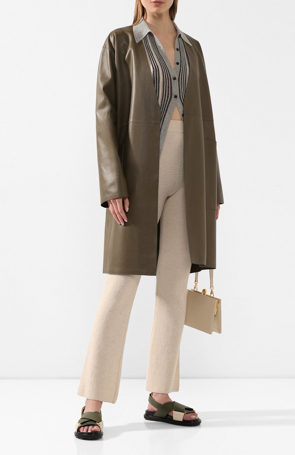 Брюки NANUSHKA кремового цвета по цене 38850 руб., арт. LEBA_CREME_CASHMERE BLEND RIB, фото 2 Брюки NANUSHKA, арт. LEBA_CREME_CASHMERE BLEND RIB, фото 2