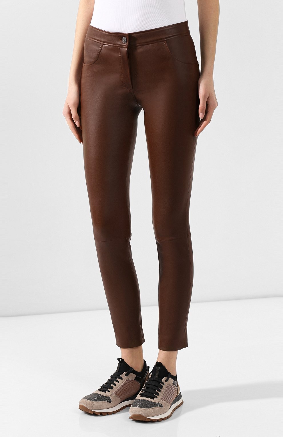 Кожаные брюки BRUNELLO CUCINELLI коричневого цвета по цене 334500 руб., арт. M0V32P7154, фото 3 Кожаные брюки BRUNELLO CUCINELLI, арт. M0V32P7154, фото 3