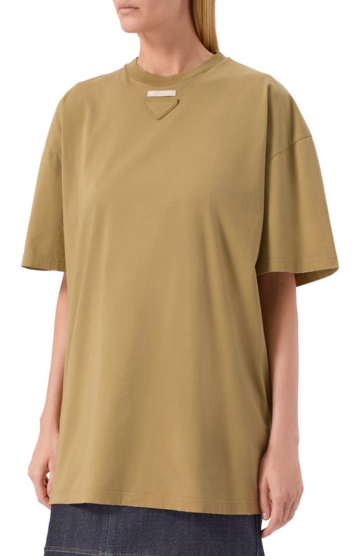 Хлопковая футболка Prada 3558A/12ZB Хаки  3558A/12ZB Фото 3