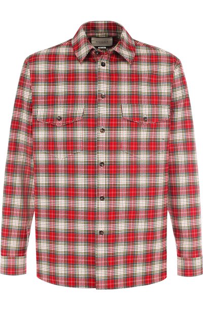 Хлопковая рубашка в клетку с аппликацией на спине GUCCI, арт. 501115/Z345G, фото 1