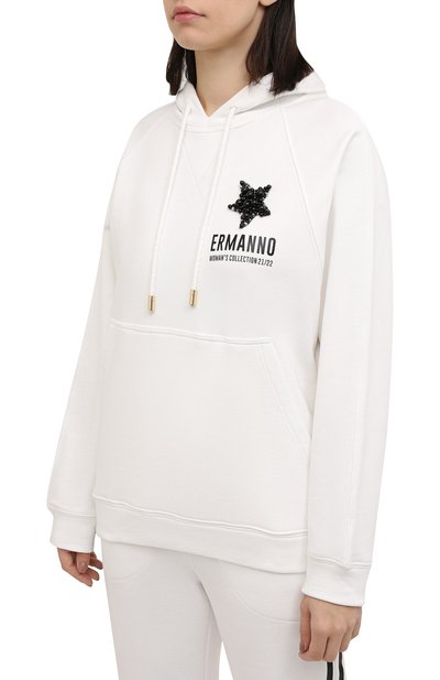 Хлопковое худи ERMANNO FIRENZE белого цвета по цене 32400 руб., арт. D39ET FL071FEL, фото 3 Хлопковое худи ERMANNO FIRENZE, арт. D39ET FL071FEL, фото 3