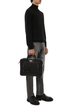 Мужская портфель biker MOSCHINO черного цвета, арт. A7448/8002 | Фото 7 (Материал сплава: Проставлено; Драгоценные камни: Проставлено; Ремень/цепочка: На ремешке; Размер: large; Материал: Натуральная кожа; Сумки-технические: Портфели)