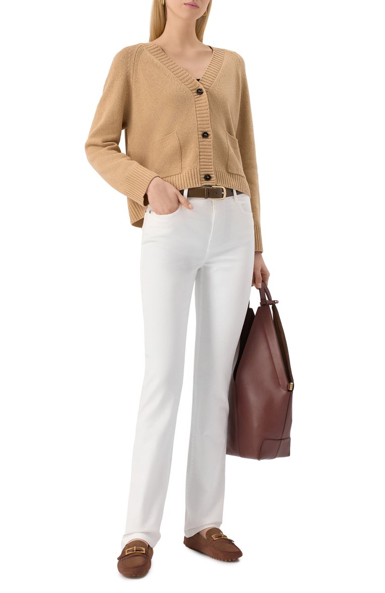 Женский кардиган из шерсти вискозы WEEKEND MAX MARA бежевого цвета, арт. MESSINA | Фото 2 (Длина (для топов): Стандартные; Автоматизация ТО: Проставлено; Материал внешний: Шерсть; Автоматизация состава: Проставлено; Рукава: Длинные; Женское Кросс-КТ: кардиган-трикотаж; Кросс-КТ: Трикотаж; Застежка: Пуговицы)