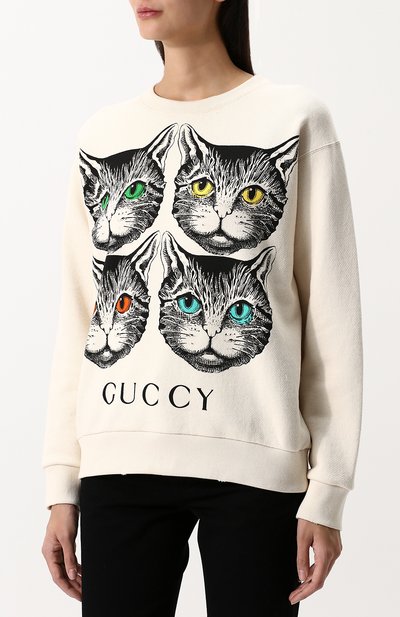Хлопковый пуловер с круглым вырезом и принтом GUCCI, арт. 469250/X3L92, фото 3