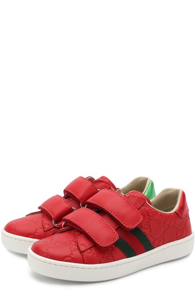 Кожаные кеды с тиснением и застежками велькро GUCCI, арт. 455448/DF720, фото 1
