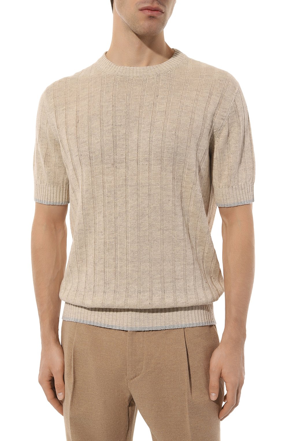 Джемпер изо льна и хлопка BRUNELLO CUCINELLI бежевого цвета по цене 116000 руб., арт. M2L70B2273, фото 3 Джемпер изо льна и хлопка BRUNELLO CUCINELLI, арт. M2L70B2273, фото 3