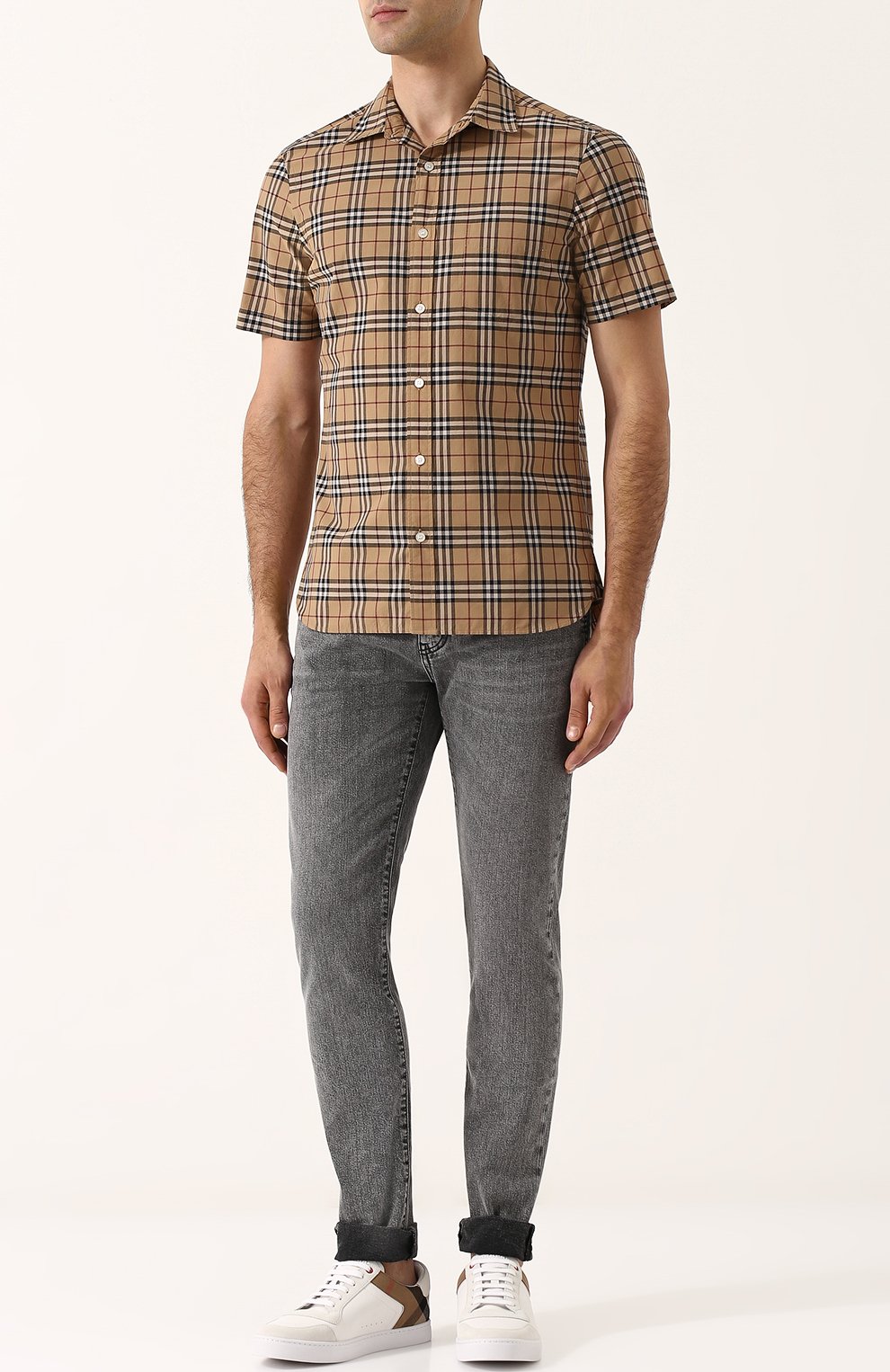 Хлопковая рубашка в клетку с короткими рукавами BURBERRY, арт. 4067045, фото 2