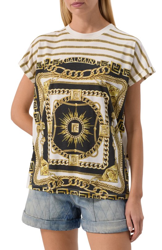 Хлопковая футболка Balmain FF1EF012/GF02 Разноцветный  FF1EF012/GF02 Фото 3