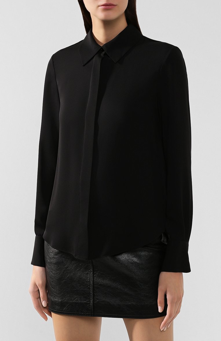 Женская шелковая рубашка TOM FORD черного цвета, арт. CA3134-FAX040 | Фото 3 (Принт: Без принта; Статус проверки: Проверена категория; Длина (для топов): Стандартные; Женское Кросс-КТ: Рубашка-одежда; Материал внешний: Шелк; Рукава: Длинные)