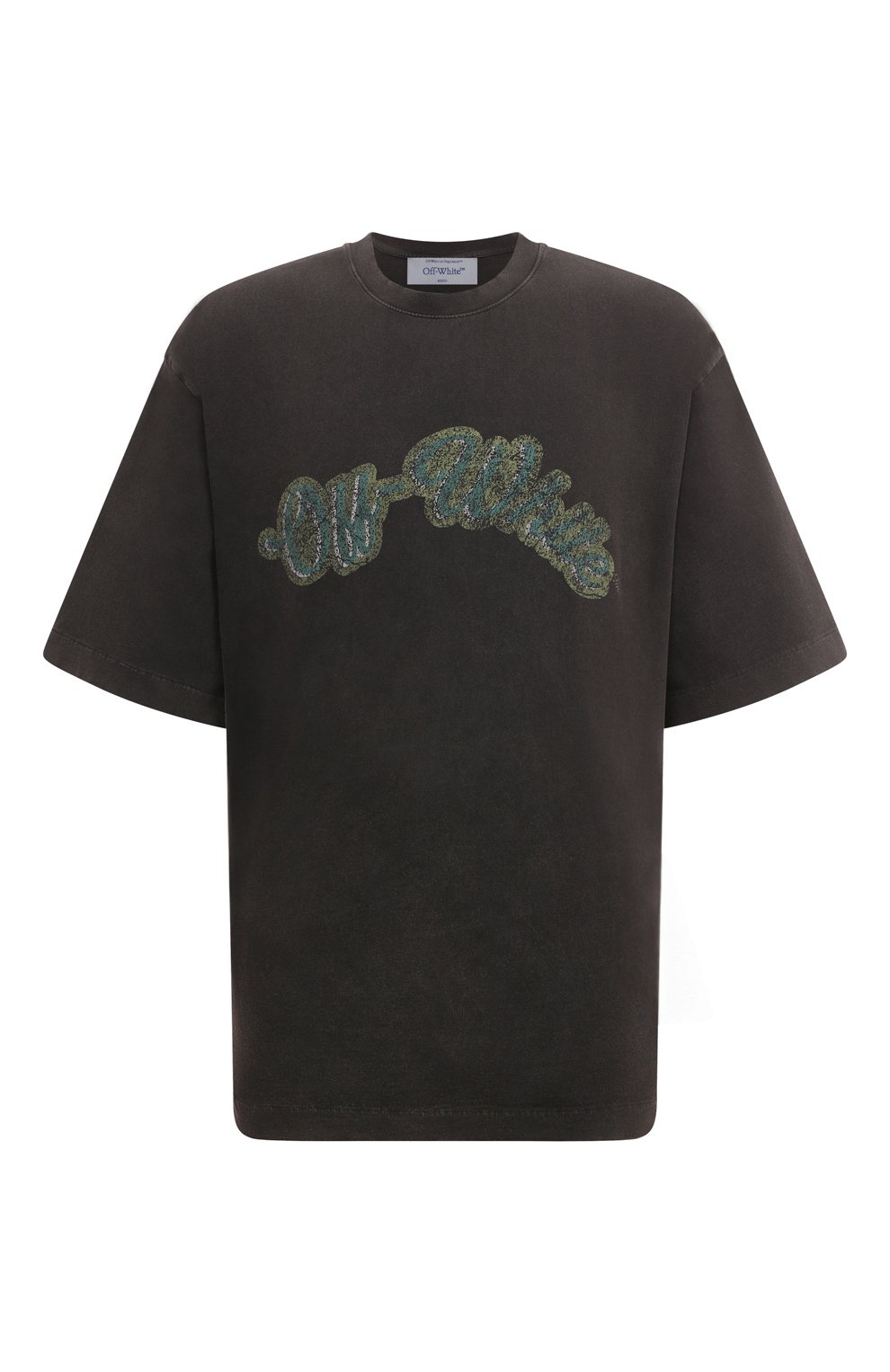 Хлопковая футболка OFF-WHITE темно-серого цвета по цене 48200 руб., арт. 0MAA120S24JER013, фото 1 Хлопковая футболка OFF-WHITE, арт. 0MAA120S24JER013, фото 1