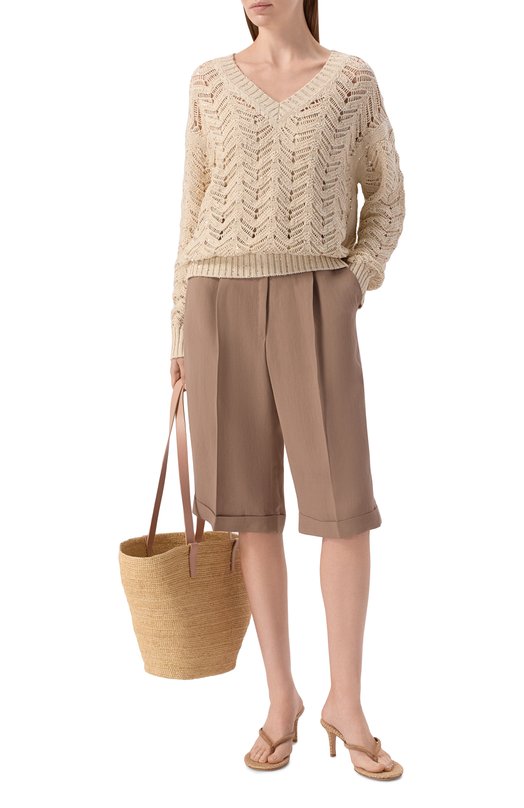 Хлопковый свитер Max Mara Studio MSTFELIN0 Бежевый  MSTFELIN0 Фото 2