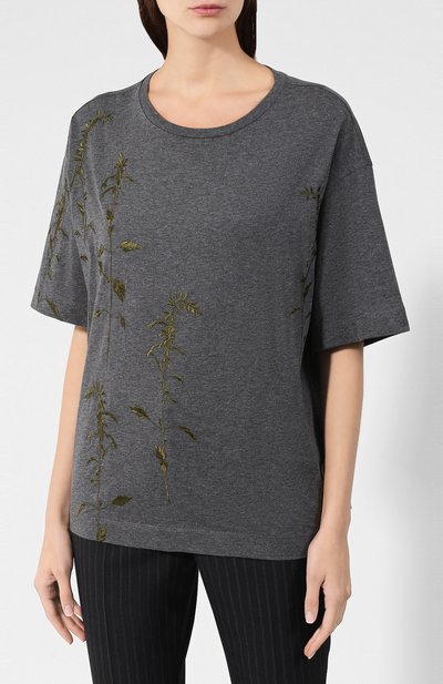 Хлопковая футболка DRIES VAN NOTEN серого цвета по цене 22900 руб., арт. 192-11179-8611, фото 3 Хлопковая футболка DRIES VAN NOTEN, арт. 192-11179-8611, фото 3