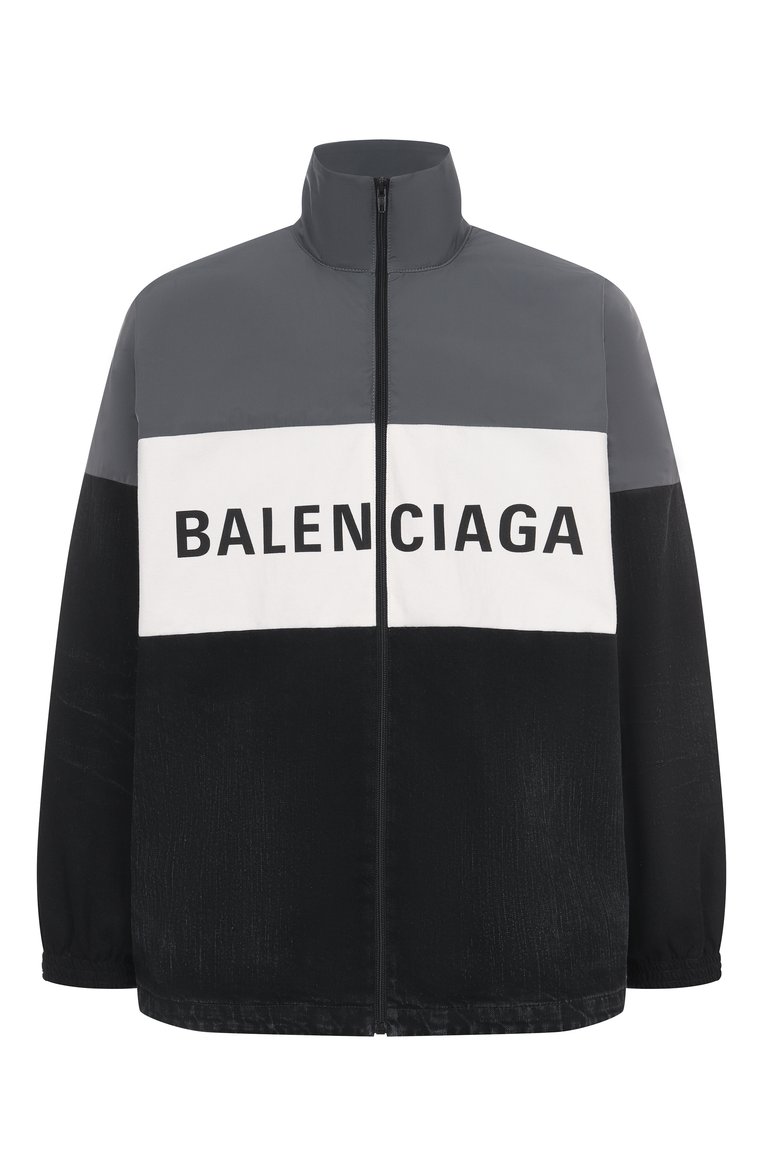 Женская комбинированная куртка BALENCIAGA черного цвета, арт. 822843/TRW58 | Фото 1 (Материал внешний: Синтетический материал; Длина (верхняя одежда): До середины бедра; Рукава: Длинные; Материал подклада: Синтетический материал; Кросс-КТ: Куртка, Ветровки; Стили: Гранж; Автоматизация состава: Проставлено; Автоматизация ТО: Проставлено)