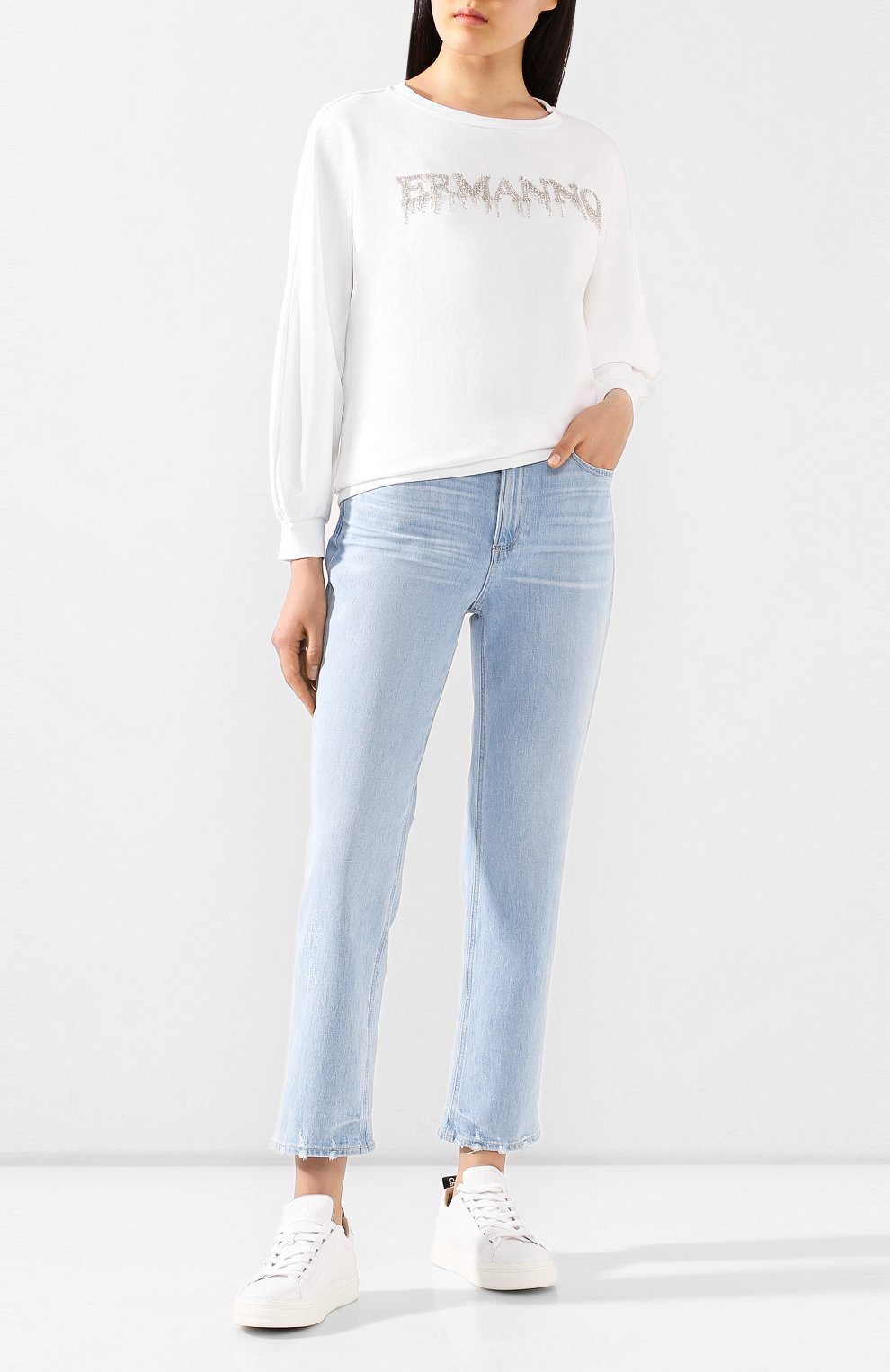Хлопковый свитшот ERMANNO ERMANNO SCERVINO белого цвета по цене 20950 руб., арт. 46T FL09 FEL, фото 2 Хлопковый свитшот ERMANNO ERMANNO SCERVINO, арт. 46T FL09 FEL, фото 2