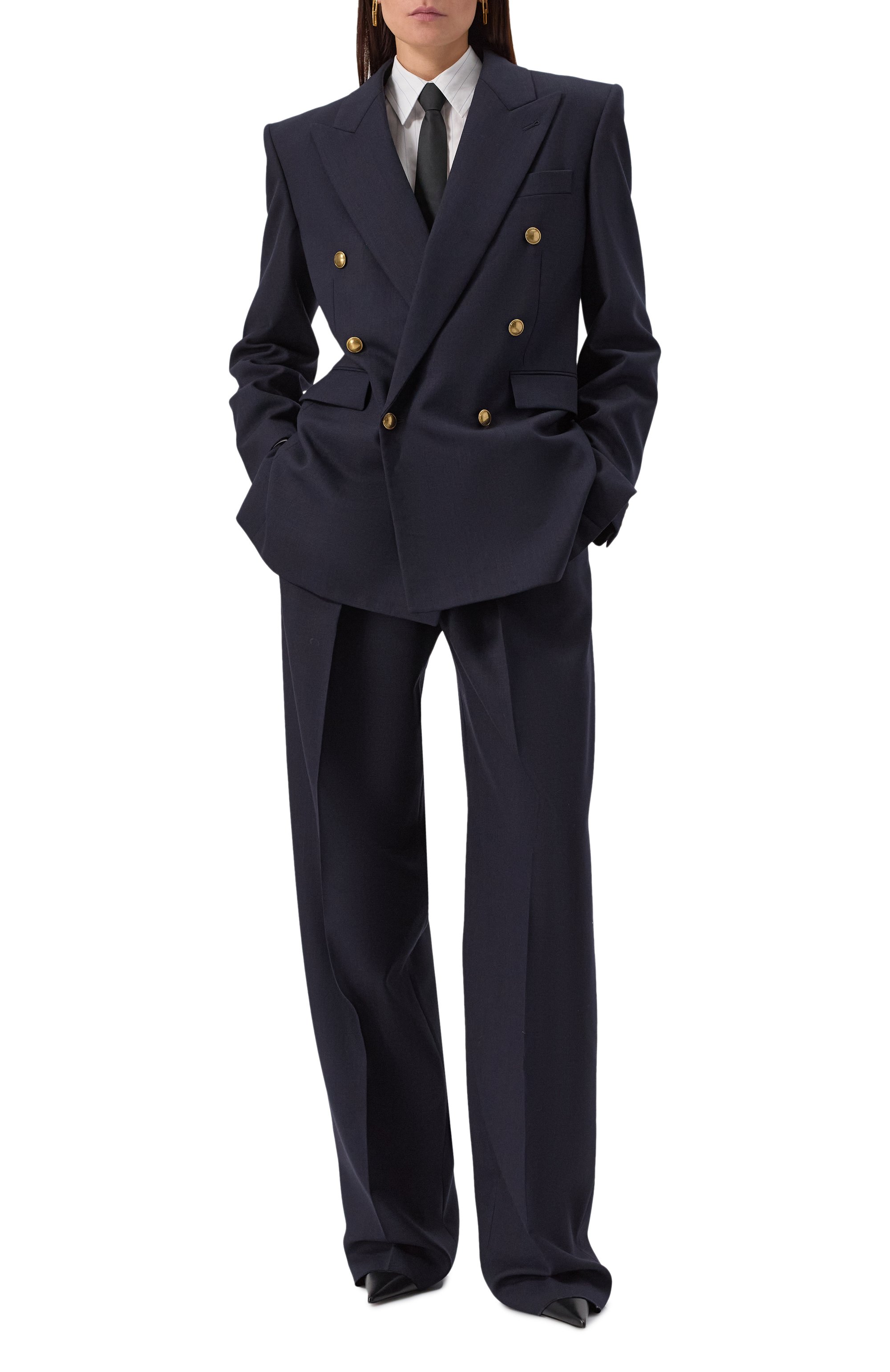 Шерстяные брюки SAINT LAURENT темно-синего цвета по цене 192000 руб., арт. 824389/Y5K32, фото 2 Шерстяные брюки SAINT LAURENT, арт. 824389/Y5K32, фото 2