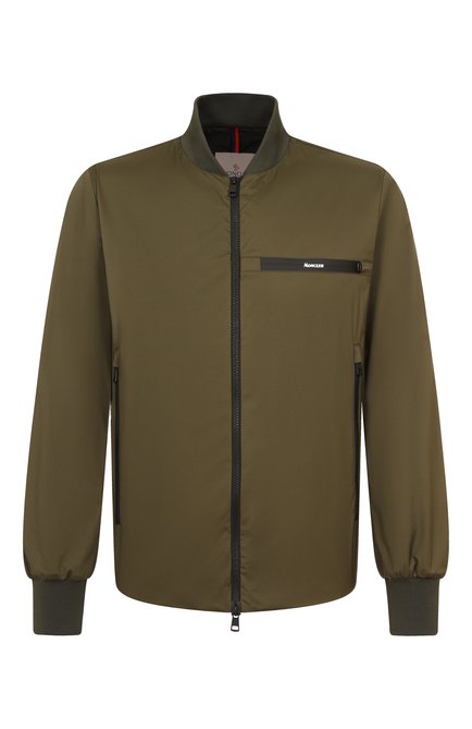 Мужской бомбер MONCLER хаки цвета, арт. 1A74400/539HW | Фото 1 (Материал подклада: Синтетический материал; Длина (верхняя одежда): Короткие; Драгоценные камни: Проставлено; Материал внешний: Синтетический материал; Материал сплава: Проставлено; Рукава: Длинные)
