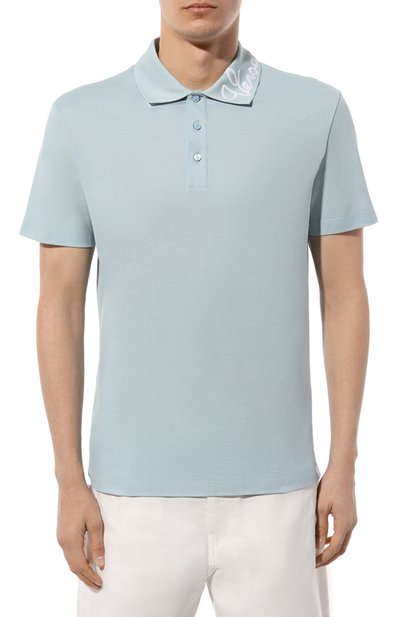 Хлопковое поло VERSACE бирюзового цвета по цене 69500 руб., арт. 1013906/1A09798, фото 3 Хлопковое поло VERSACE, арт. 1013906/1A09798, фото 3