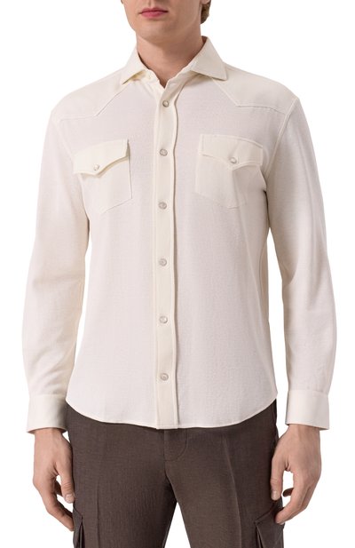 Рубашка из хлопка и шелка BRUNELLO CUCINELLI, арт. MW8666666, фото 3