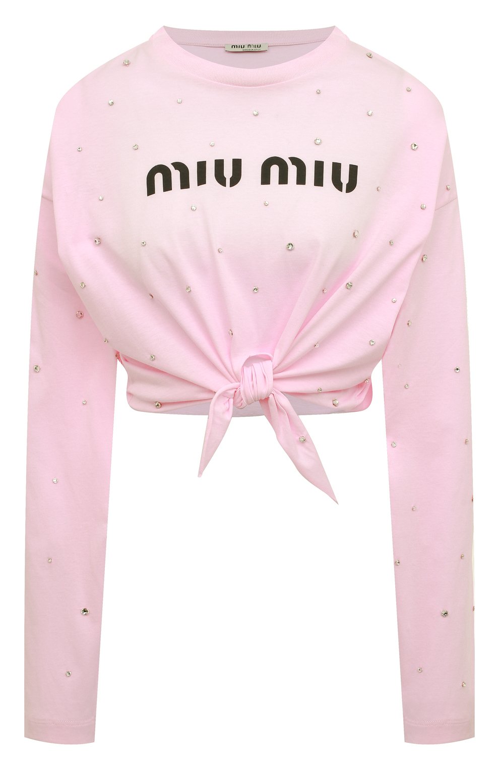 Хлопковый лонгслив MIU MIU светло-розового цвета по цене 130000 руб., арт. MJL763-1ZFS-F0028, фото 1 Хлопковый лонгслив MIU MIU, арт. MJL763-1ZFS-F0028, фото 1