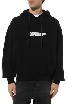 Мужской хлопковое худи OFF-WHITE черного цвета, арт. 0MBB118F23FLE002 | Фото 3 (Рукава: Длинные; Длина (для топов): Стандартные; Принт: С принтом; Мужское Кросс-КТ: Худи-одежда; Материал сплава: Проставлено; Материал внешний: Хлопок; Стили: Спорт-шик; Драгоценные камни: Проставлено)