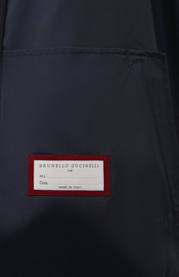 Мужской жилет BRUNELLO CUCINELLI �темно-синего цвета, арт. MB417B2297 | Фото 6 (Длина (верхняя одежда): Короткие; Материал внешний: Синтетический материал; Мужское Кросс-КТ: жилеты-тонкие; Стили: Кэжуэл)