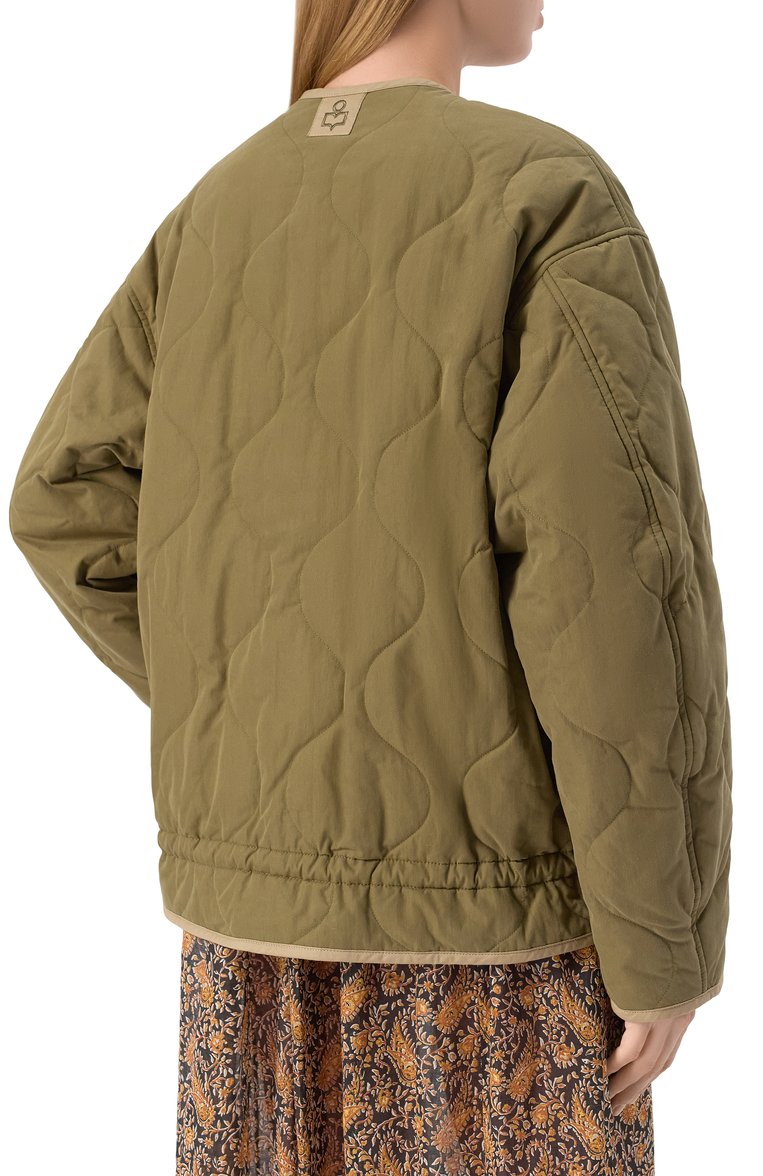 Женская хлопковая куртка ISABEL MARANT ETOILE хаки цвета, арт. MA0421FA/C1C05E | Фото 4 (Длина (верхняя одежда): Короткие; Рукава: Длинные; Материал внешний: Синтетический материал, Хлопок; Материал подклада: Хлопок; Кросс-КТ: Куртка, Легкие; Стили: Милитари; Автоматизация ТО: Проставлено; Автоматизация состава: Проставлено)