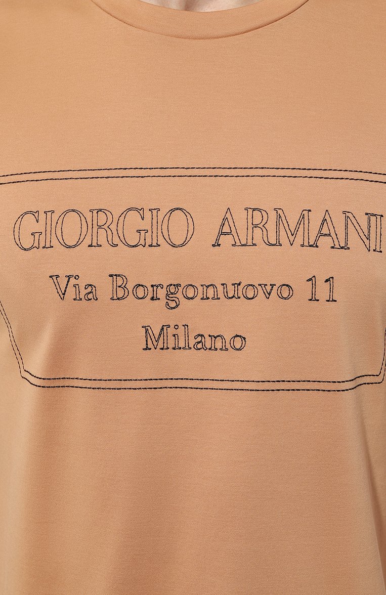 Мужская хлопковая футболка GIORGIO ARMANI бежевого цвета, арт. 6RSM53/SJFBZ | Фото 5 (Рукава: Короткие; Длина (для топов): Стандартные; Принт: С принтом; Материал сплава: Проставлено; Материал внешний: Хлопок; Драгоценные камни: Проставлено; Стили: Кэжуэл)