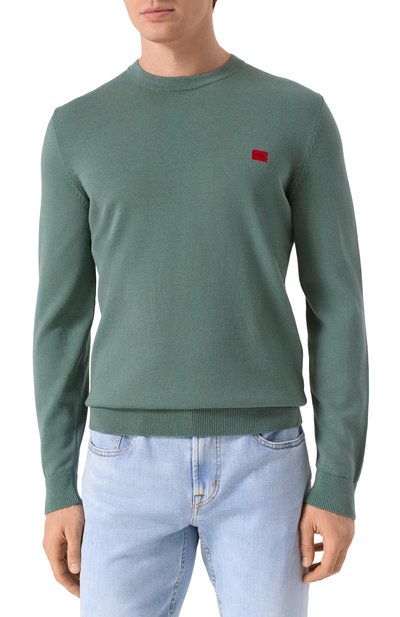 Хлопковый джемпер HUGO зеленого цвета по цене 13600 руб., арт. 50475083, фото 3 Хлопковый джемпер HUGO, арт. 50475083, фото 3