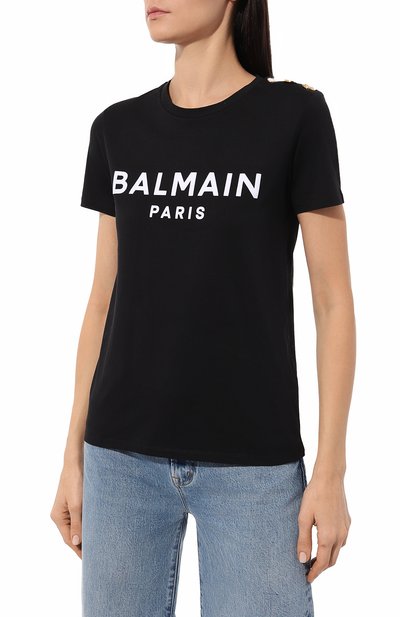 Хлопковая футболка BALMAIN черного цвета по цене 49650 руб., арт. YF1EF005BB37, фото 3 Хлопковая футболка BALMAIN, арт. YF1EF005BB37, фото 3