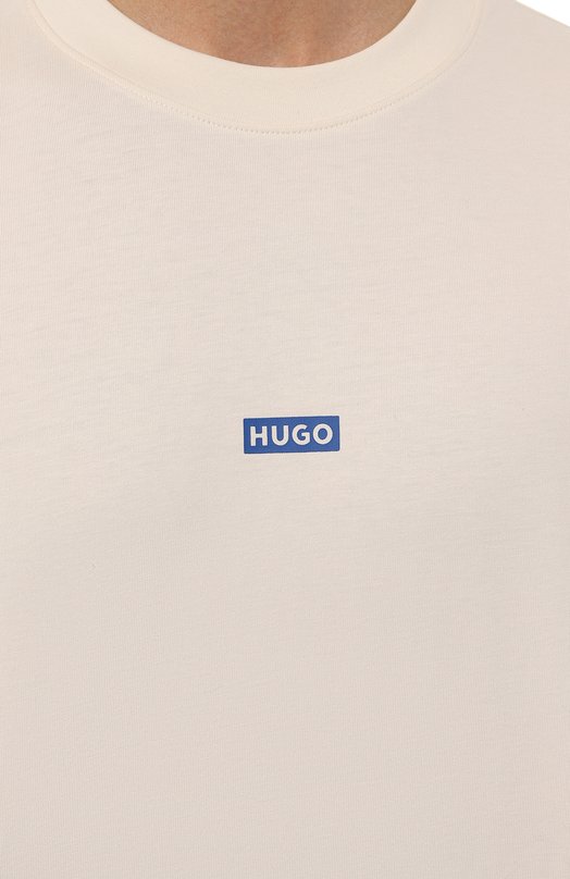 Хлопковая футболка HUGO Blue 50509776 Кремовый  50509776 Фото 5