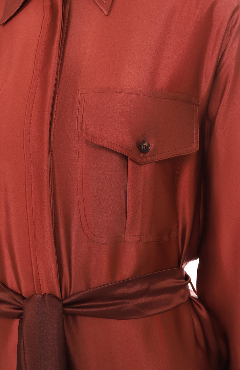 Женское атласное платье KITON бордового цвета, арт. D47321K0909E02 | Фото 6 (Автоматизация состава: Проставлено; Материал внешний: Шелк; Автоматизация ТО: Проставлено; Длина Ж (юбки, платья, шорты): Миди; Рукава: Длинные; Женское Кросс-КТ: Платье-одежда; Случай: Коктейльный; Стили: Кэжуэл)