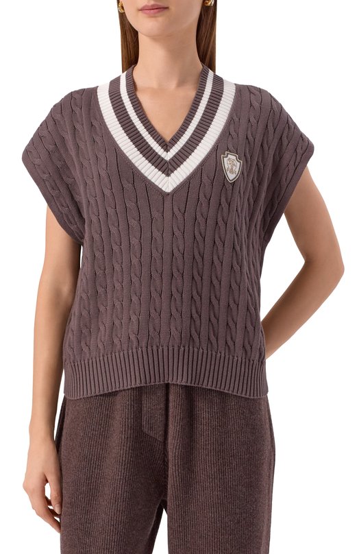 Хлопковый жилет Brunello Cucinelli M19756522 Коричневый  M19756522 Фото 3