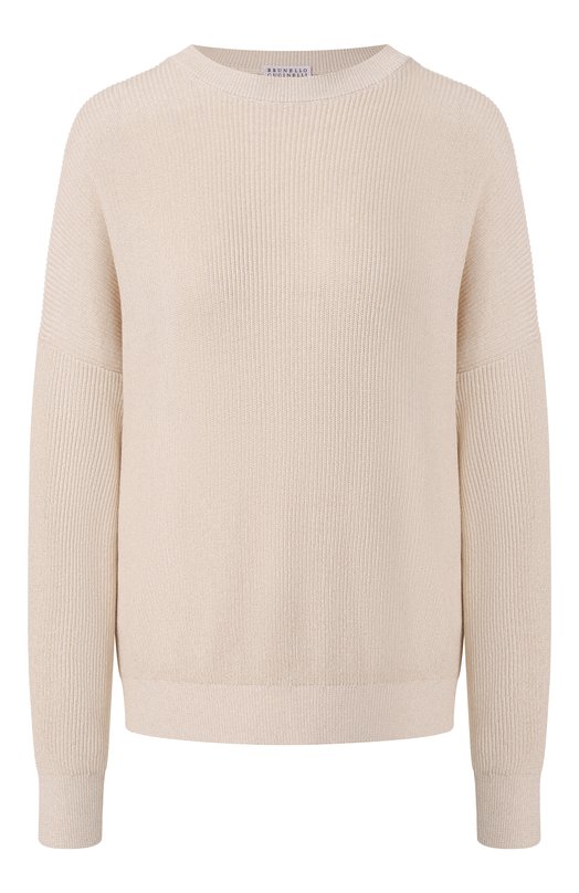 Свитер из хлопка и вискозы Brunello Cucinelli MAZ260200P Кремовый MAZ260200P