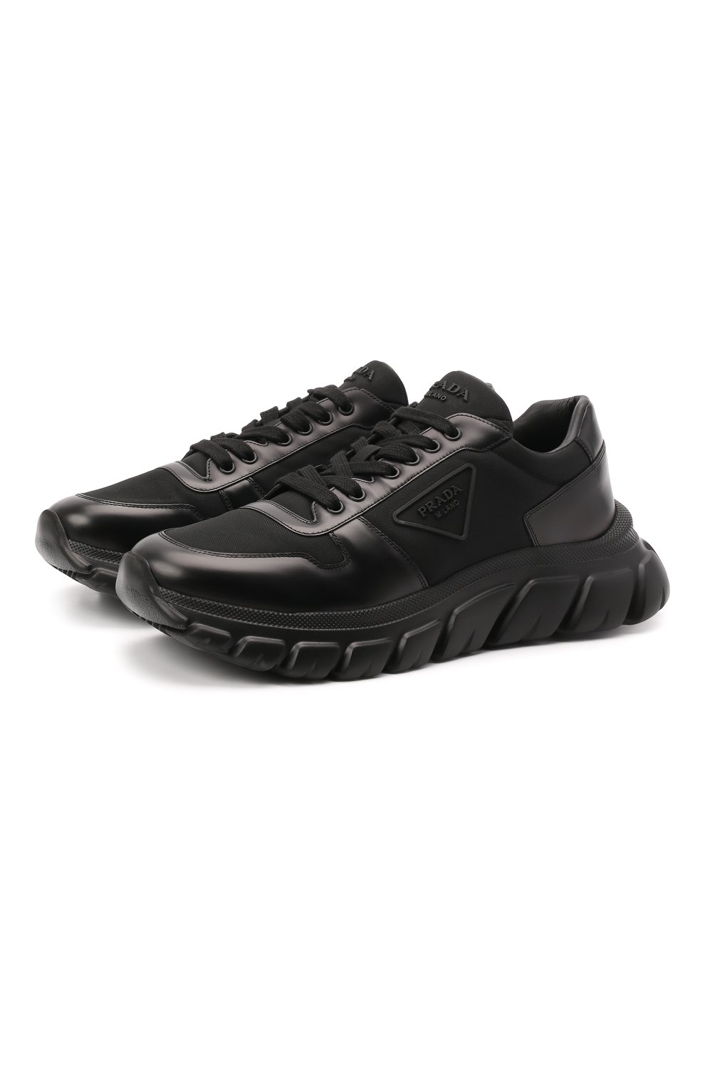 Комбинированные кроссовки PRADA черного цвета по цене 94000 руб., арт. 2EE366-3KZP-F0002, фото 1 Комбинированные кроссовки PRADA, арт. 2EE366-3KZP-F0002, фото 1