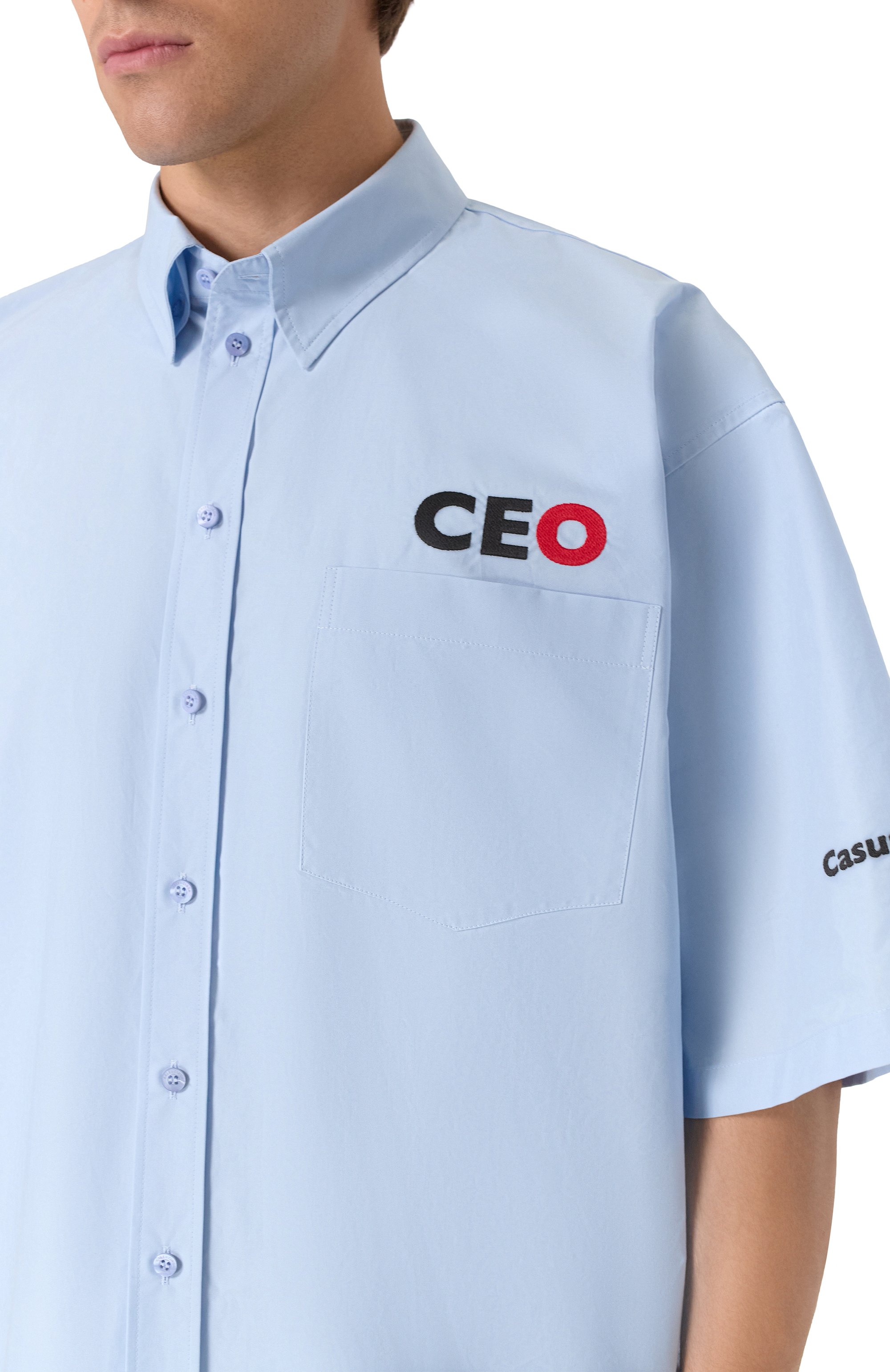 Хлопковая рубашка BALENCIAGA голубого цвета по цене 134500 руб., арт. 839187/TNM60, фото 5 Хлопковая рубашка BALENCIAGA, арт. 839187/TNM60, фото 5