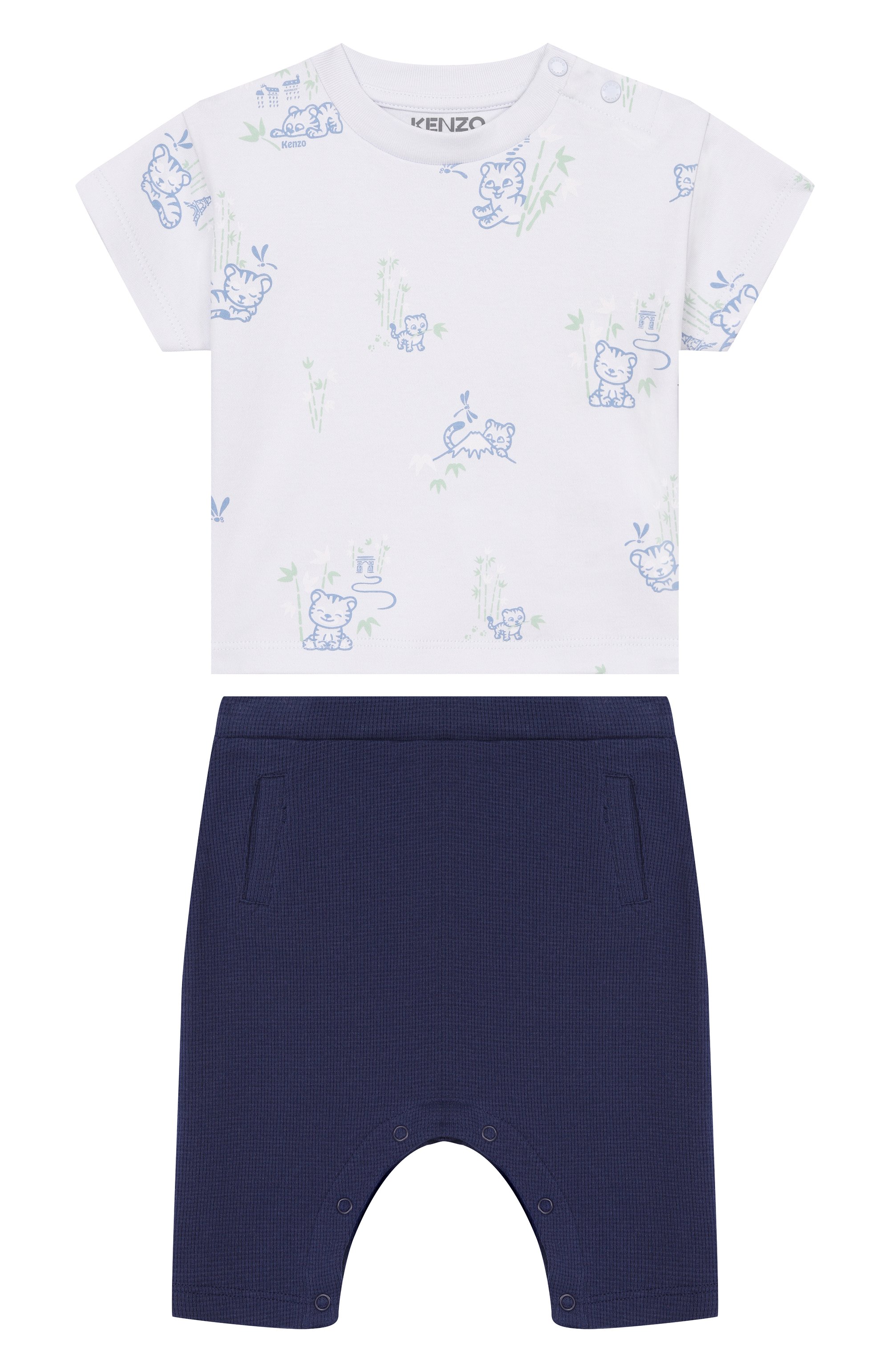 Комплект из футболки и брюк KENZO темно-синего цвета по цене 23750 руб., арт. K61598, фото 1 Комплект из футболки и брюк KENZO, арт. K61598, фото 1