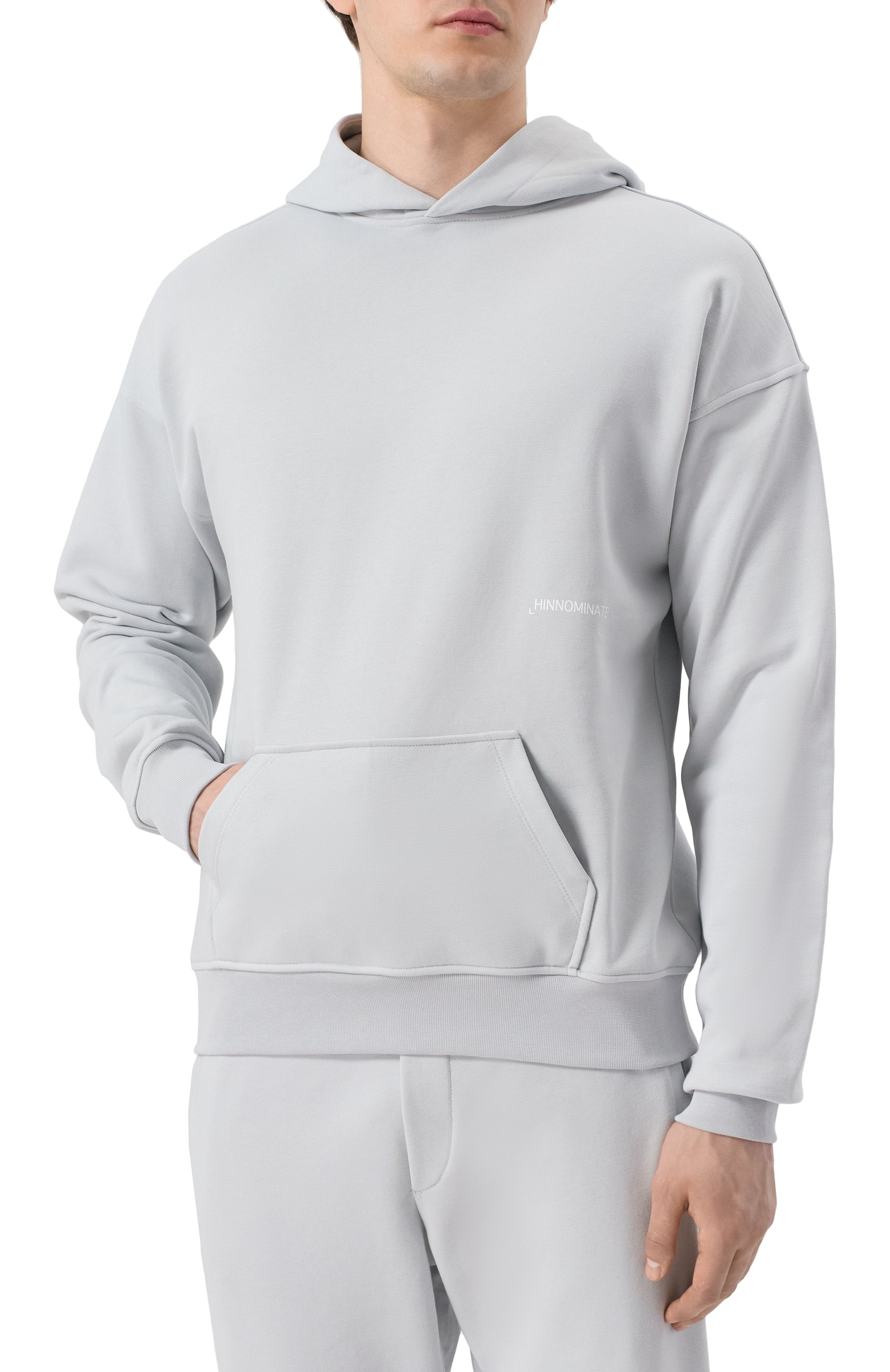 Хлопковое худи HINNOMINATE светло-серого цвета по цене 17550 руб., арт. HMABM01301, фото 3 Хлопковое худи HINNOMINATE, арт. HMABM01301, фото 3