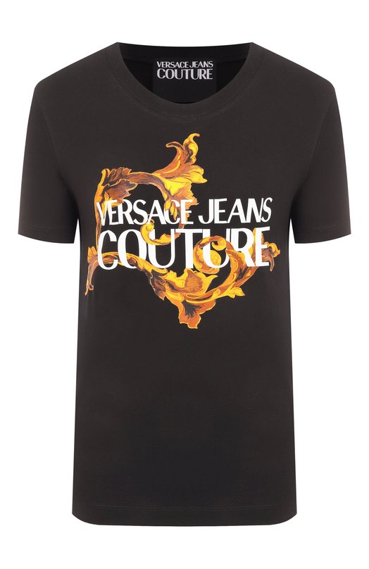 Хлопковая футболка Versace Jeans Couture 79HAHE06/CJ00E Чёрный 79HAHE06/CJ00E