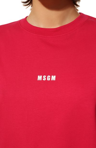 Хлопковая футболка MSGM фуксия цвета по цене 12300 руб., арт. 3341MDM500 227798, фото 5 Хлопковая футболка MSGM, арт. 3341MDM500 227798, фото 5