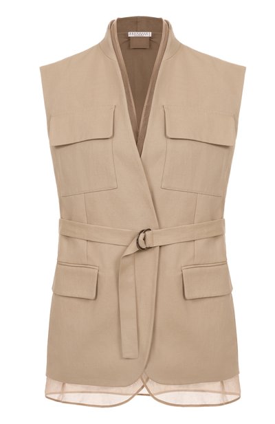 Женский жилет из хлопка и льна BRUNELLO CUCINELLI, арт. ML1457345