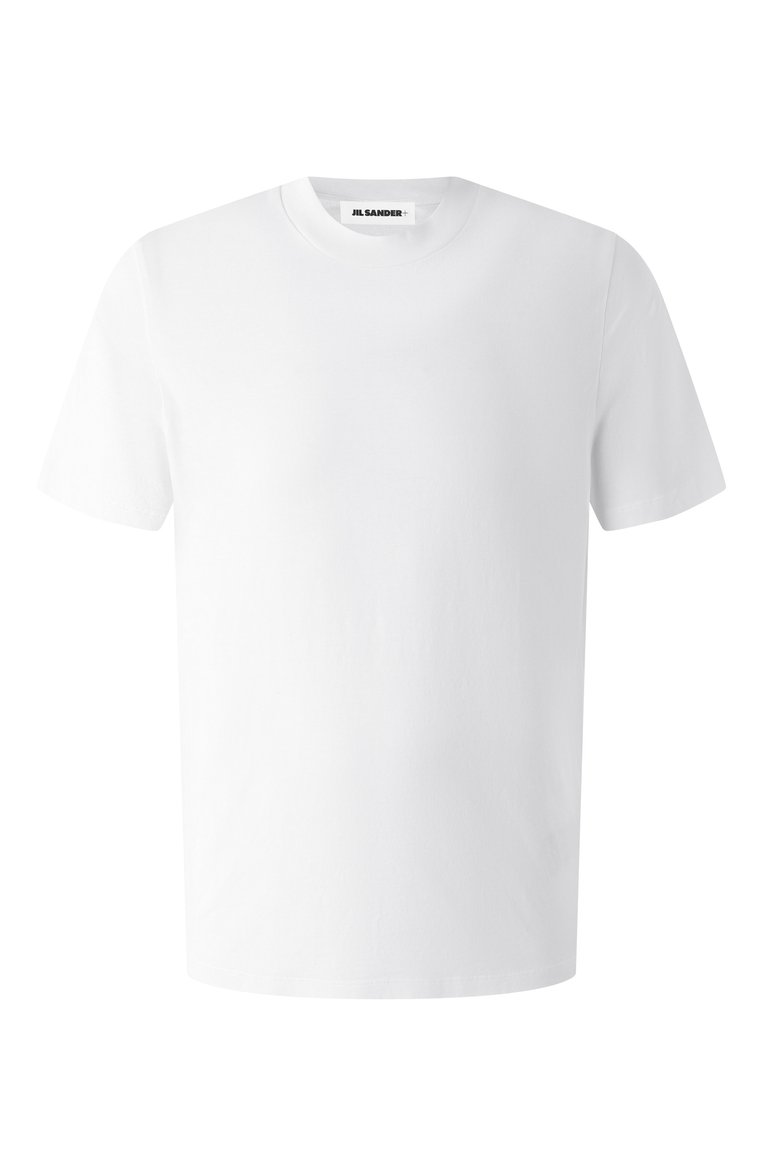 Мужская хлопковая футболка JIL SANDER белого цвета, арт. J21GC0004/J45084 | Фото 1 (Длина (для топов): Стандартные; Драгоценные камни: Проставлено; Материал сплава: Проставлено; Рукава: Короткие; Стили: Кэжуэл; Принт: Без принта; Материал внешний: Хлопок; Мужское Кросс-КТ: Футболка-одежда; Кросс-КТ: Джерси)