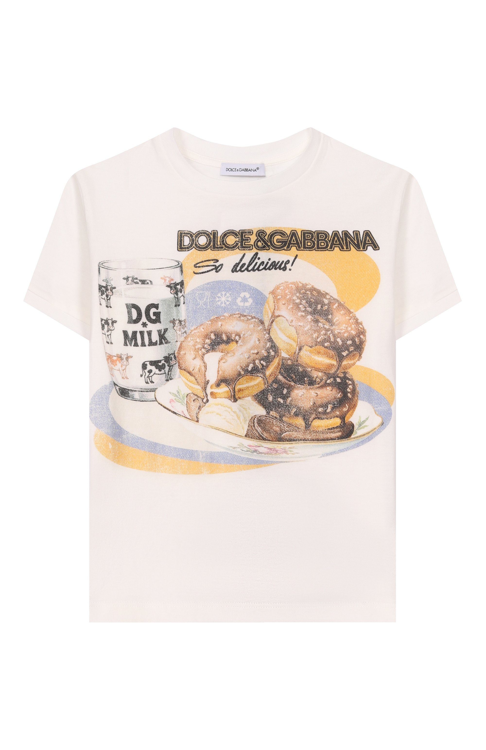 Хлопковая футболка DOLCE & GABBANA кремового цвета по цене 23600 руб., арт. L5JTNJ/G7P1N_001, фото 1 Хлопковая футболка DOLCE & GABBANA, арт. L5JTNJ/G7P1N_001, фото 1