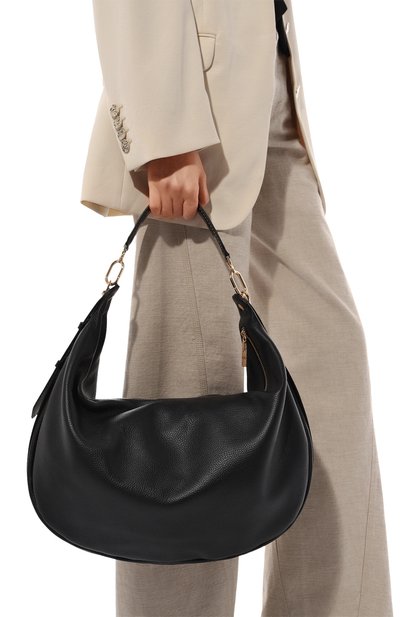 Сумка oyster hobo large BORBONESE черного цвета по цене 78200 руб., арт. 923739, фото 2 Сумка oyster hobo large BORBONESE, арт. 923739, фото 2