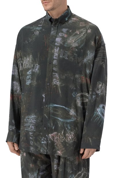 Рубашка из вискозы BALENCIAGA темно-зеленого цвета по цене 163000 руб., арт. 857811/TTL78, фото 3 Рубашка из вискозы BALENCIAGA, арт. 857811/TTL78, фото 3