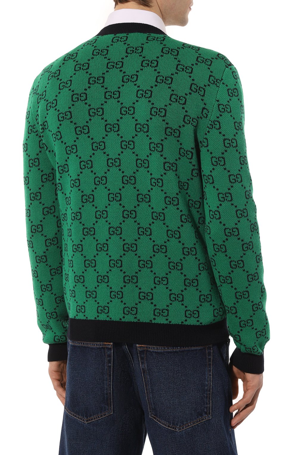 Пуловер из шерсти и хлопка GUCCI зеленого цвета по цене 112320 руб., арт. 661155 XKBXI, фото 4 Пуловер из шерсти и хлопка GUCCI, арт. 661155 XKBXI, фото 4