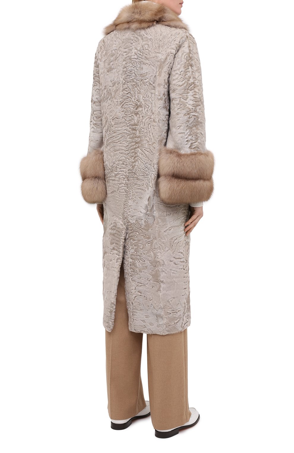 Пальто с меховой отделкой MANZONI24, арт. 20M854-PAZ/BEIGE/CHAMPAGNE/38-46, фото 4