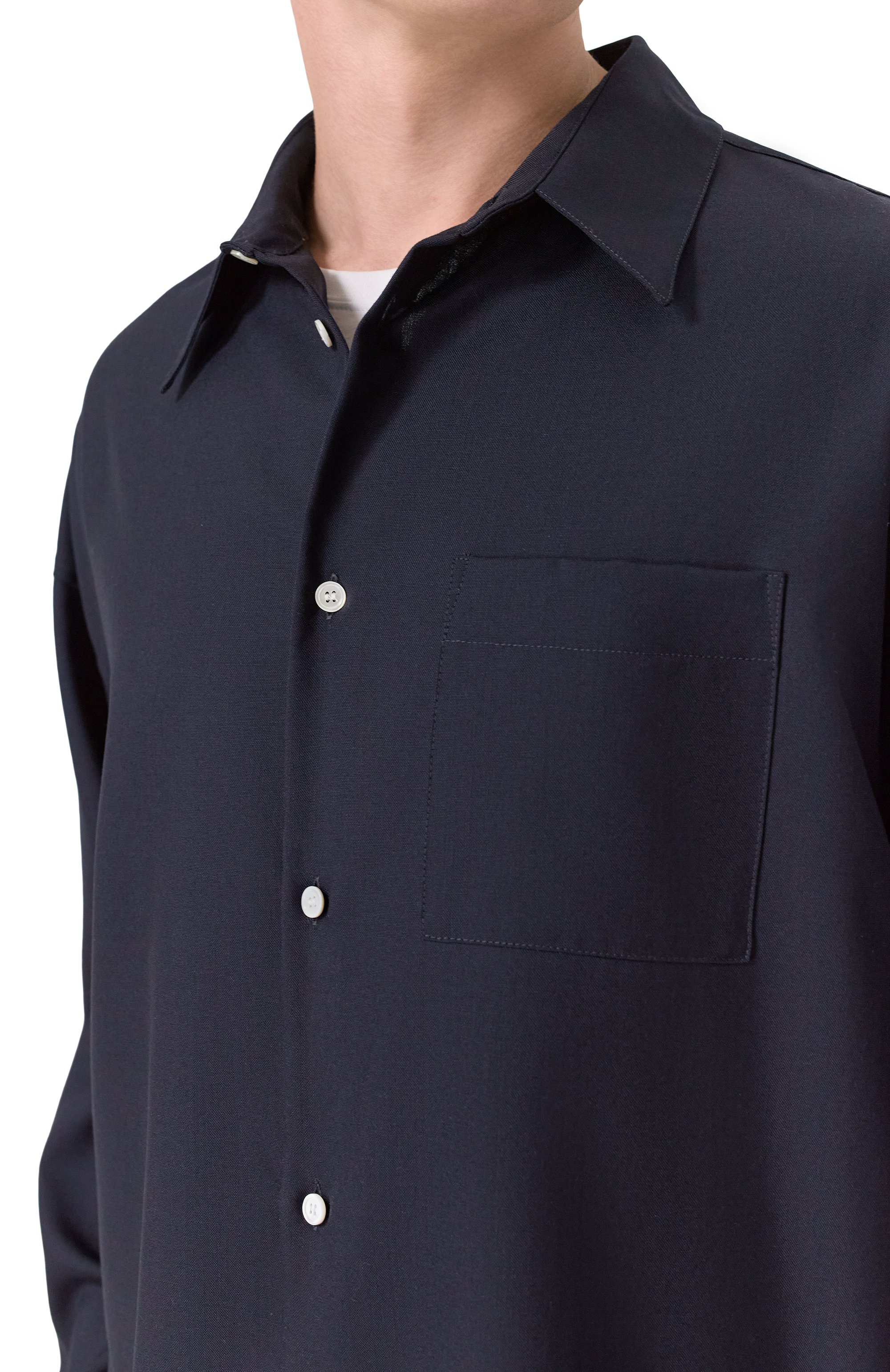 Шерстяная рубашка MARNI темно-синего цвета по цене 89950 руб., арт. CUMU0061A3/UTW839, фото 5 Шерстяная рубашка MARNI, арт. CUMU0061A3/UTW839, фото 5