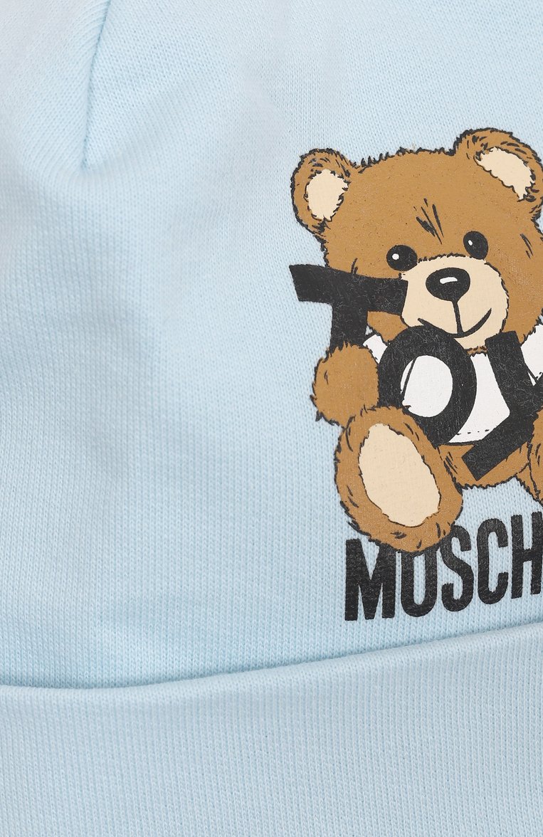 Детский комплект из шапки и нагрудника MOSCHINO голубого цвета, арт. MUY081/LCA19 | Фото 6 (Материал: Текстиль, Хлопок; Нос: Не проставлено; Автоматизация состава: Проставлено)