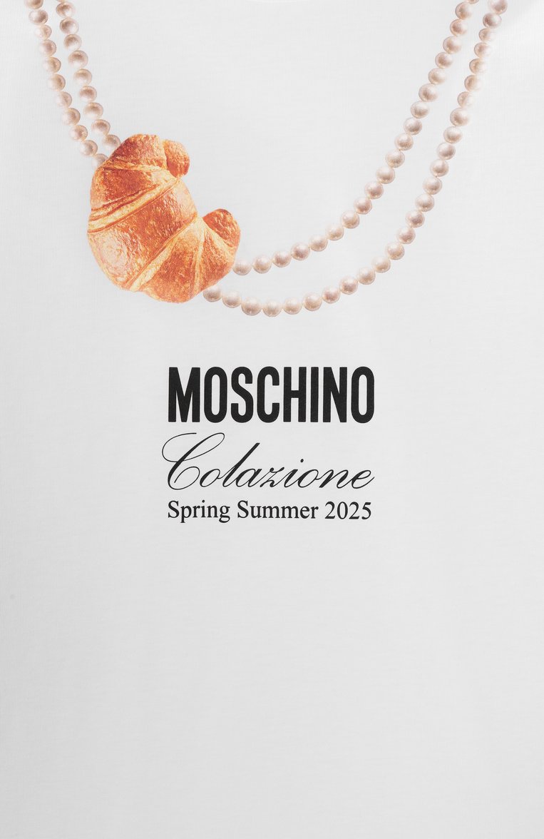 Детская хлопковая футболка MOSCHINO белого цвета, арт. HIM060/LAA02/10-14 | Фото 3 (Рукава: Короткие; Материал внешний: Хлопок; Девочки Кросс-КТ: футболка-одежда; Автоматизация состава: Проставлено; Автоматизация ТО: Проставлено; Ростовка одежда: 10 - 11 лет | 140 - 146см, 12 лет | 152 см, 16 лет | 164 см)